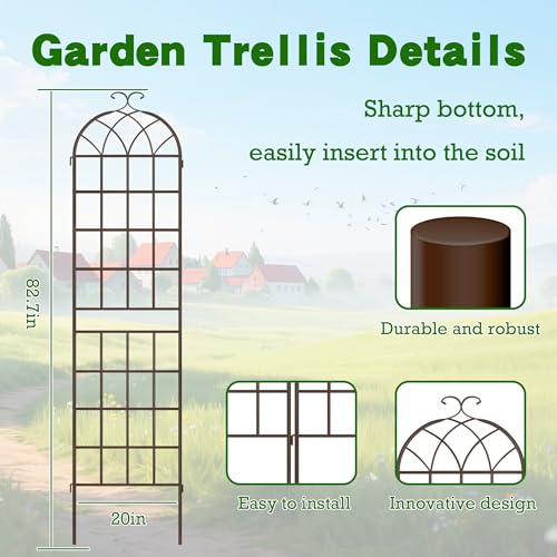 Image of LZRS 2 Pack 83x20in Rustic Iron Arch Decoration Garden Trellis with Metal Coating - Perfect for Supporting Climbing Plants Outdoor, Roses, Vines, Flowers, and Vegetables, Brown