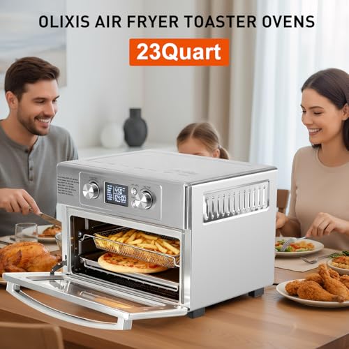 Image of OLIXIS Toaster Oven Countertop, 23QT Air Fryer Toaster Oven Combo, 4-in-1 Bake Toast Broil & Air Fry, Dual Convection, 60-Min Timer with Indicator, 180F-450F, Accessories Included, Stainless