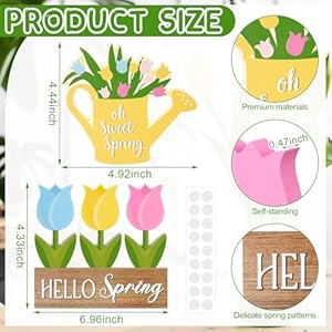 Jetec 5 pcs spring tulip wood table decor hello spring tiered tray decor set rustic farmhouse tulip flowers shower tabletop decoration floral wood table sign centerpieces for home shelftulip  urban country home decor