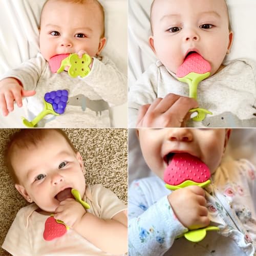 Image of Innobaby Original Teethin Smart EZ Grip Fruit Teether and Sensory Toy for Babies and Toddlers in Berry. BPA Free Teether