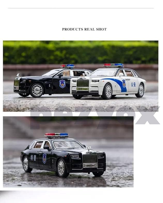 Image of 1 /24 Scale Wheels Diecast Rolls Royce Phantom Police Metal Model Pull Back Alloy Toys with Light and Sound Collection (White)
