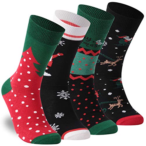 Christmas Stocking Socks, Zonent Fun Colorful Crew Socks Cute Ankle Socks Gifts for Women Printed Funny Socks Novelty Crew Socks Casual Socks Fuzzy Socks Winter Warm Socks 4 Pairs