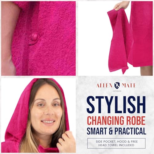Image of ALLEN & MATE 100% Cotton Hooded Surf Poncho Changing Robe - Quick Absorbent Changing Towel with Pocket for Surfing Men Women