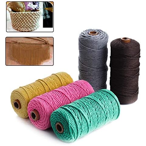 HAPYLY Pack of 5 Macrame Cord Natual Macrame Cotton Cord DIY Craft Cord Spool Twine Rustic String Cotton Rope for Wall Hanging,Plant Hangers,Crafts,Knitting,Decorative Projects 3mm x100m Cover