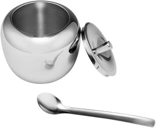 Miniatura 5 de Cuenco de azúcar de manzana de acero inoxidable para condimentos con tapa y cuchara