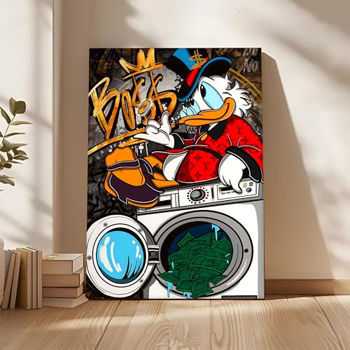 Image of Modern Graffiti Duck Pop Art Canvas Wall Art Painting For Living Room | Colorful Urban Style Wall Art Painting | Contemporary Home & Office Decor, 56x86 cm