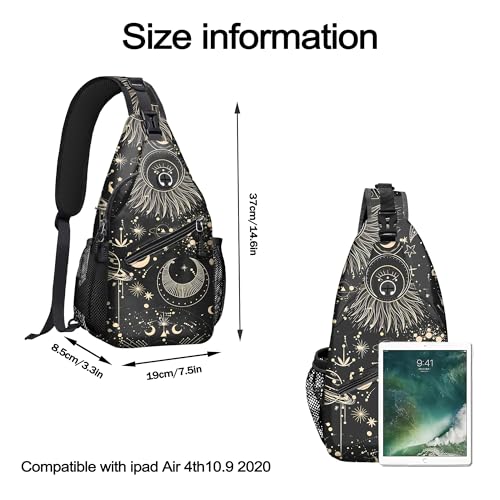 Sun and Moon Printed Sling Bag for Women Men Small Crossbody Sling Backpack Travel Hiking Boho Style Daypack Sun and Moon Chest Shoulder Bag3
