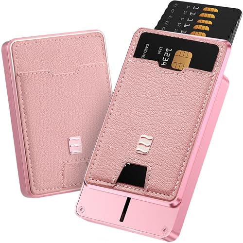VENICE MIAMI VENICE RFID Blocking Wallet Minimalist Card Holder with Quick Access Vegan Leather & Brushed Aluminum Gift-Ready Packaging (Pink)