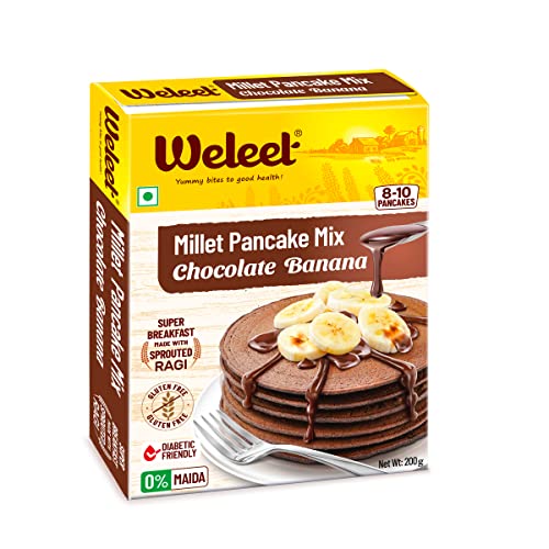 Image of Weleet Millet Pancake Mix | Chocolate Banana Flavour | Pancake Mix Powder, 0% Maida, Gluten Free, Diabetic Friendly - 200 gm, Pack of 1