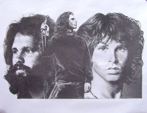 Jim Morrison - The Doors Original Sketch Prints - Poster Size - Black & White - Features Jim Morrison album cover collage. Print of Highly-Detailed, Handmade Drawing By Artist Mike Duran