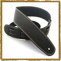Soft leather guitar strap in Black with Yellow stitching Handmade in Sydney, Australia Adjustable up tp 152cm Classic design Supplied with Free Pick Holder Keyring
