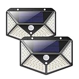 luce solare led esterno, super luminosa 100led, lampade solari led esterno con sensore di movimento 3 modalità luci esterno energia solare impermeabile per giardino -2 pezzi