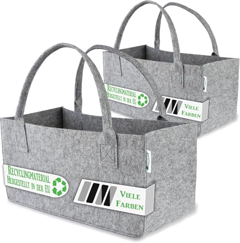 2 Stück Filztaschen Hellgrau Einkaufstasche Kaminholztasche Kaminholzkorb...