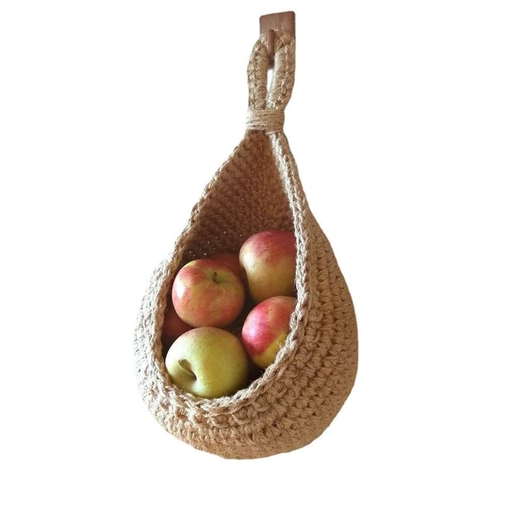 CIOIUGPIUK Hanging Wall Vegetable Fruit Baskets, Kitchen Hanging Storage Farmhouse Basket, Bohemian Handwoven Wall Mount Fruit Or Veggie Basket Decor for Kitchen(20x19x25cm)