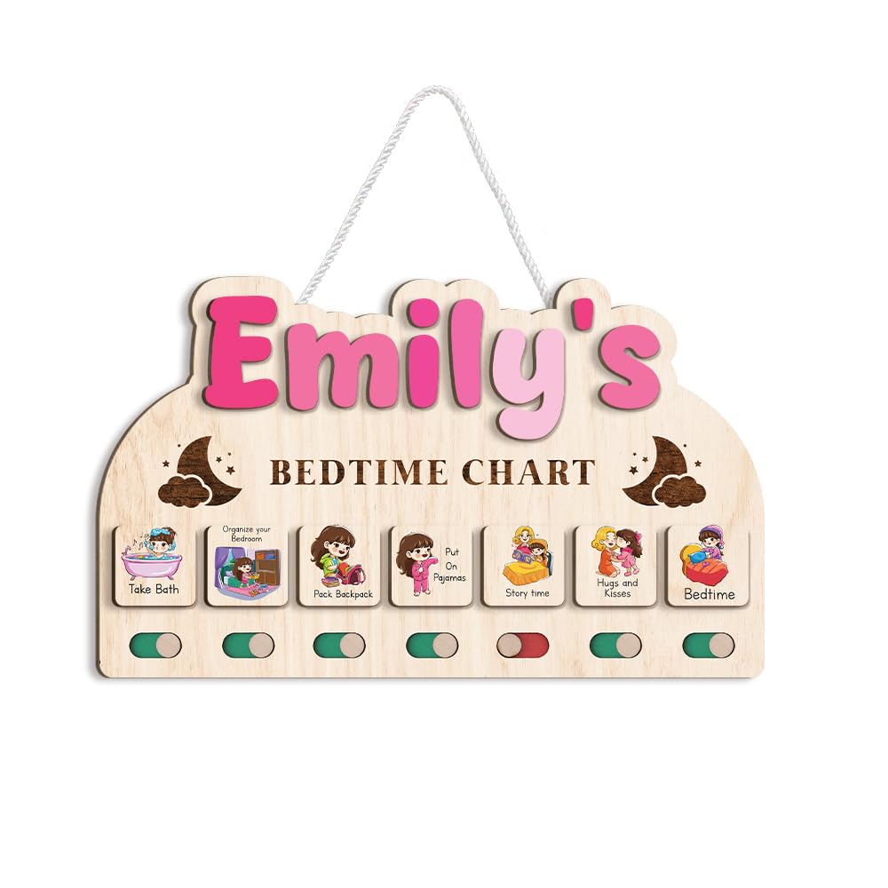 Bedtime Routine Chart, Night Time Routine Chart, Kids Routine Chart, Wooden Daily Night Routine Chart, Visual Schedule for Toddler Evening Routine