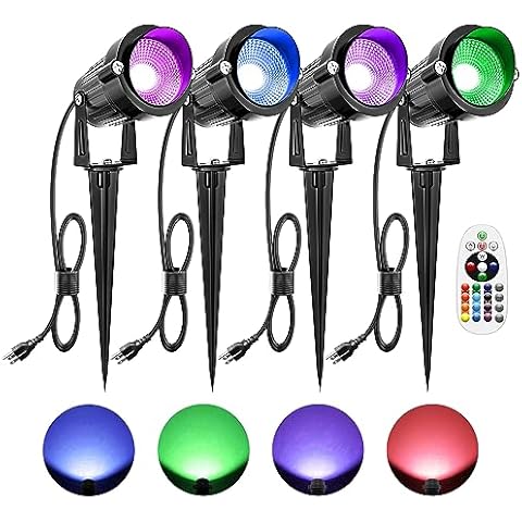 ZUCKEO 10W Christmas Spotlights Outdoor Spot Lights for Yard, LED RGB Color Changing Landscape Lighting Plug in, 120V Waterproof Remote Control Spotlight for House Garden Halloween Decoration(4Pack) Cover