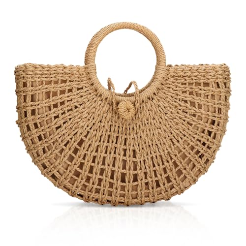 FENBEN Straw Hobo Bags for Women Round Beach Purse Large Woven Bag miniatura 1