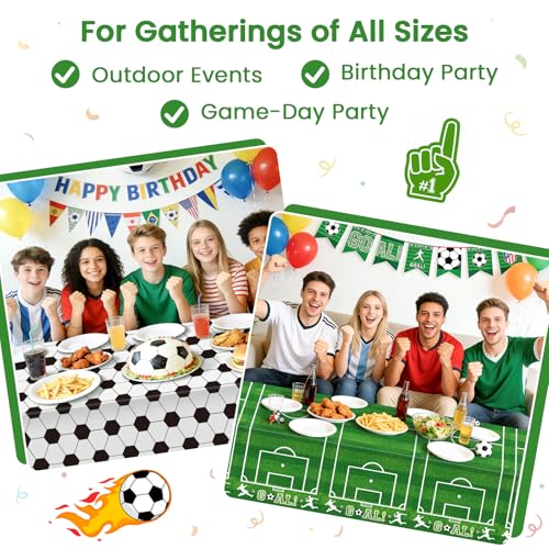 Image of Mulbozy 4 Pcs Soccer Tablecloths, Soccer Birthday Party Table Cloth