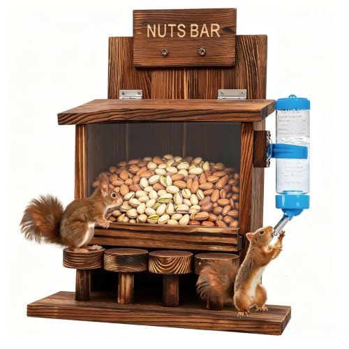DAZUINIAO Squirrel Feeders for Outside Tree Wooden Squirrel Picnic Table Feeder for Corn Peanut Hanging Chipmunk House The Nut Bar with Squirrel Water Feeder