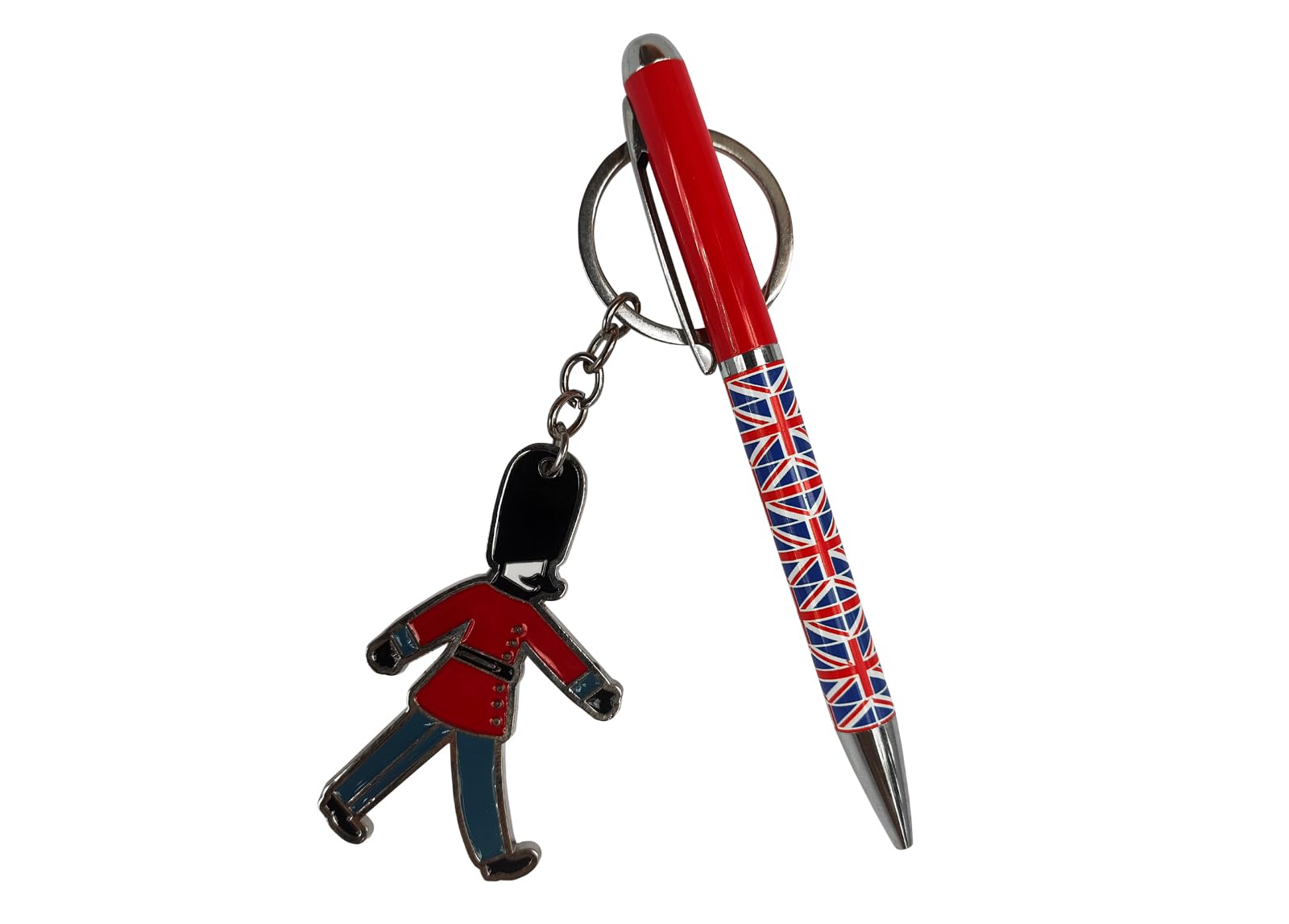 UK Souvenir Gift Set Featuring a Sleek Metal Ballpoint Pen and a Sturdy Guard Keychain, Discovery of the Essence of British Charm