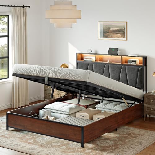 La Mejor Lista de Cama Quinsay Precio para comprar hoy. 42 HOMELYA Base Cama Matrimonial/Queen de Elevación Completa con Cabecera Matrimonial/Queen Size-Estación de Carga y Luces LED-Plataforma De Metal Antideslizante para Recamara