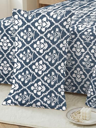 Image of RD TREND Premium Soft Cloud Cotton Floral Bedsheet for Double Bed | Size-90x90 Inches Queen Bedsheets with 2 Matching Pillow Covers (18x28 Inch) Slate Blue