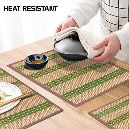 Image of HOKIPO AR2817 Heat Resistant Wooden Placemats Set of 6 Dining Table Mats, 45x30 cm, Green