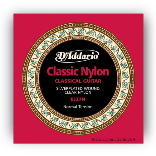 D'AddarioEJ27N Student Classical Guitar Strings (Normal Tension, Clear/Silver) - Includes 6 free Plectrums