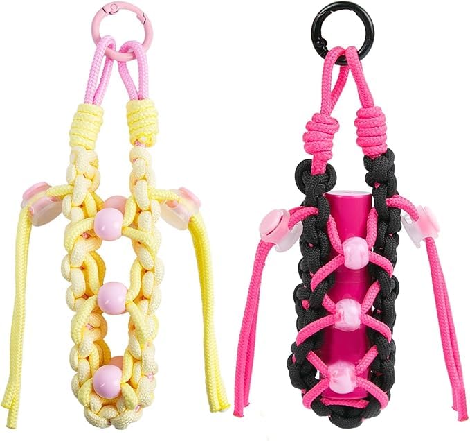 2 Pack Woven Lipstick Holder Keychain, Adjustable Universal Lip Balm & Lip Gloss Keychain, Fits Most Lipsticks, Cute Valentines Day Gifts for Women, For Bags, Wallets & Keys