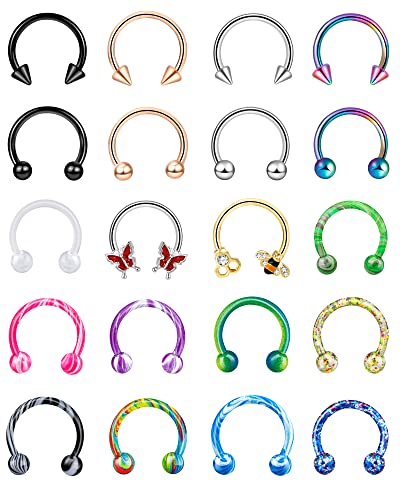 ONESING 20 Pcs 16G Lip Rings for Women Nose Piercing Jewelry Tragus Horseshoe Earrings Hypoallergenic Stainless Steel Pink 10mm