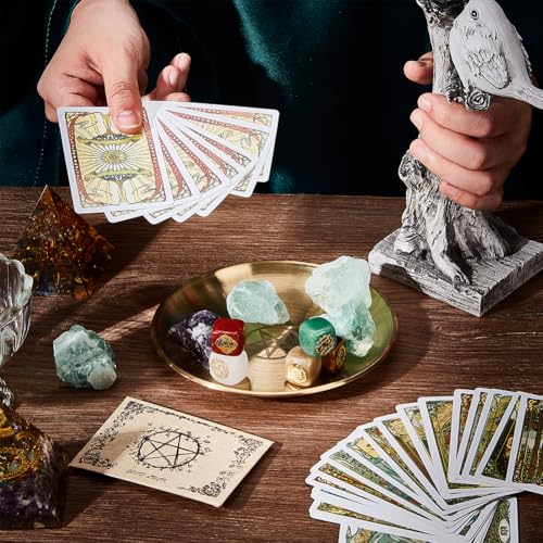 CREATCABIN Pentagram Altar Plate Moon Tarot Plate Ritual Burning Candle Holder Bowls Offering Incense Aromatherapy Tray Ceremony Plates with Altar Card Home Decor for Witchcraft Wiccan Golden 5.55in - Image 3