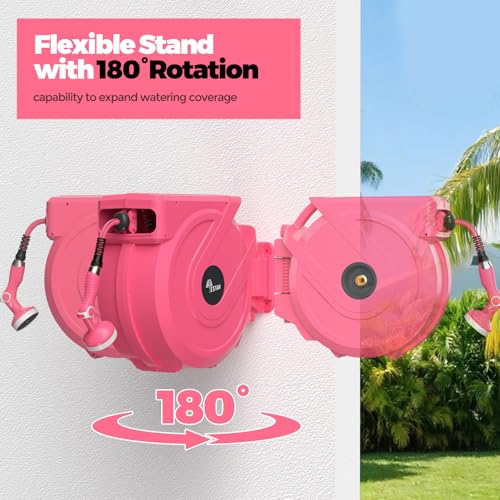 Image of Retractable Garden Hose Reel 5 /8 in x100 ft, Heavy Duty Wall Mounted Hose Reel with 10- Function Sprayer Nozzle, Any Length Lock /Automatic Slow Return System,180 Swivel Bracket