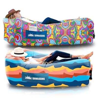 Chillbo Shwaggins Inflatable Couch Bundle – Cool Inflatable Lounger Easy Setup is Perfect for Beach Gear, Camping Fun and Festival Accessories.