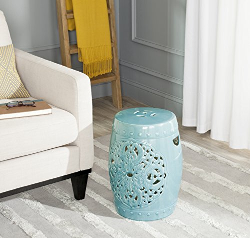 Image of SAFAVIEH Furniture - Flora Decorative Garden Stool - Blue - Ceramic - Artisan Hand-Painted Design - Ideal for Living Room, Patio, Garden - Fully Assembled (ACS4527C)