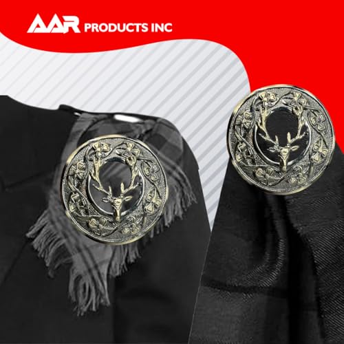 AAR Men,s Scottish Irish Shamrock Kilt Brooch Fly Plaid Antique/Chrome Finish 3" (7cm) diameter S4