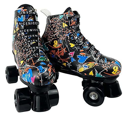 Women's Classic Roller Skates High-Top Microfiber Leather Roller Skates For Adult Women Men Double Row Indoor Outdoor Skates For Unisex Girls With Shoes Bag (Black Black Wheel,40- Us: 8.5) #TOP1
