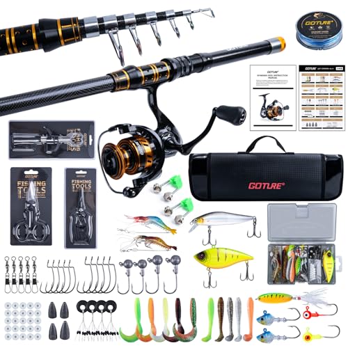 Goture 釣りセット 投げ竿 2.4mスピニングリール3000番付属 66枚ルアー 初心者向け 防水収納バッグと日本語説明書付き 携行性 超軽量 伸縮式 振出タイプ 投げ釣り 防波堤 川 湖 淡水 海 ちょい投げ釣り