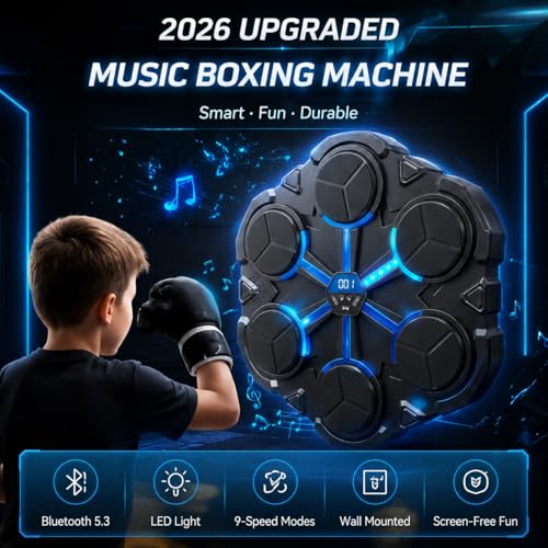 Image of 2026 Upgraded Music Boxing Machine for Kids & Teens, Smart Wall Mounted Punching Game, 9-Speed LED Reaction Target, Cool Birthday Gift for Boys Age 8-12