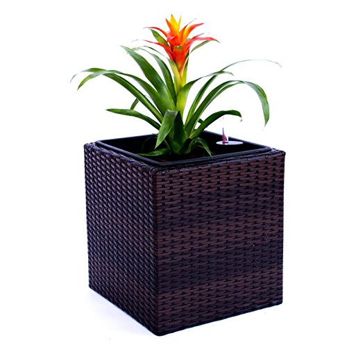 Eleganteinrichten Pflanzkübel Polyrattan quadratisch 30x30x30cm Coffee braun Cover