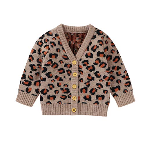 Toddler Baby Girl Boys Leopard Knit Cardigan Sweaters Infant Kids Casual V-Neck Button-up Cardigan Coat Clothes (Leopard,12-18 Months)