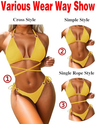 Image of Women Bikini Set Metal Ring Two Piece Swimsuit | Various Wear Way,High Elasticity Breathable Fabric,Cross Strap Design Bathing Suit Swimwear