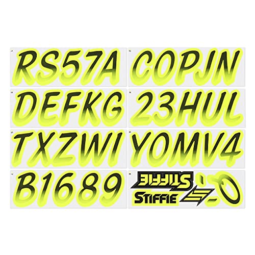 Image of STIFFIE Whipline Black /Day Glow Yellow 3 inch Boat & PWC Registration Decals • Numbers Letters Stickers