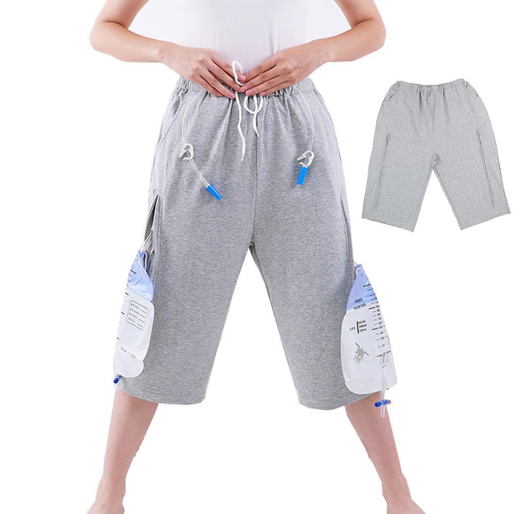 AQUASHIELDING Catheter Leg Bag shorts, Urine Bag Trousers, Urine Bag Holder Pants with Double Zippered Pockets,M