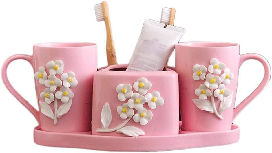 Lotion Dispenser 4-Piece Ceramic Bathroom Accessory Set Bathroom Supplies Emulsion Soap Dispenser Set Bathroom Lotion Dispensers (Color : Pink) (Silver)