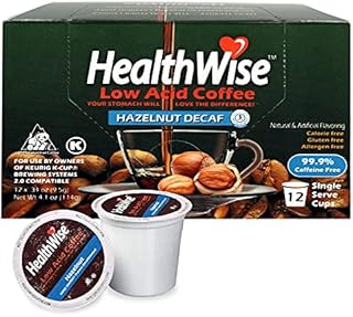 Healthwise Hazelnut Decaf Low Acid Coffee K-Cups - Swiss Water Process - Acid Reflux, Heartburn, Gastro Issues - Healthier Coffee For Sensitive Stomachs - Available In 4 Different Flavors - 12 Count (Pack of 1)
