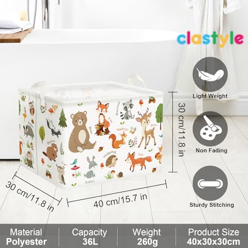 Image of Clastyle Woodland Nursery Animal Tree Baby Gift Storage Basket for Kid Room | Waterproof Large Dirty Clothes Book Gift Toy Organizer Bin, Nursery Playroom Bedroom Bathroom Shelf, Bear Raccoon Rabbit