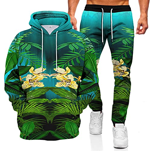 Ensemble sweat à capuche imprimé 3D homme motif feuilles Harajuku décontracté M