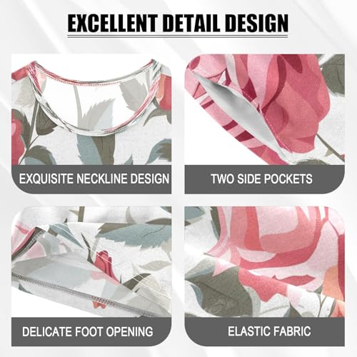 senya Short Sleeve Pajamas Sets Summer Cotton Sleepwear Tile Rose Rose Tile Red Leaves4