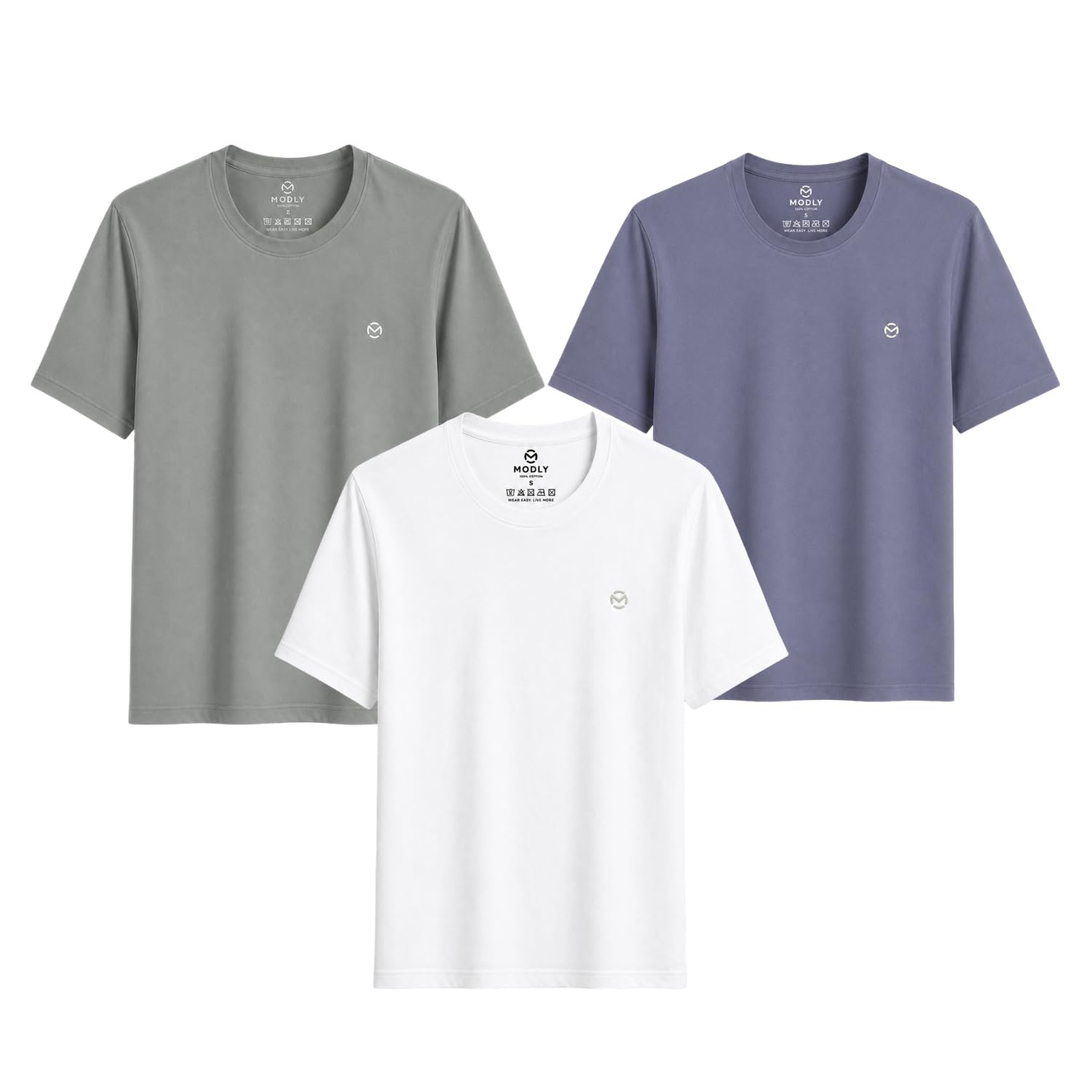 Men's 100% Combed Cotton T-Shirts Pack of 3 | Regular Fit | Crew Neck | Half Sleeve Solid Casual Tees | Soft, Breathable & Everyday Comfort-picture-32