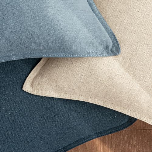 Image of 26x26 Inch Set of 2 Decorative Linen Solid Throw Pillow Covers Boho Accent Farmhouse Couch Pillowcases Modern Netural Euro Home Decor for Couch Sofa Living Room Bed,Coastal Blue